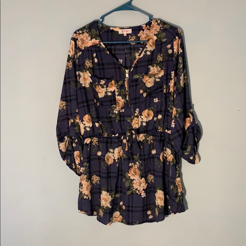 Stella Tweed women long sleeve blue floral blouse